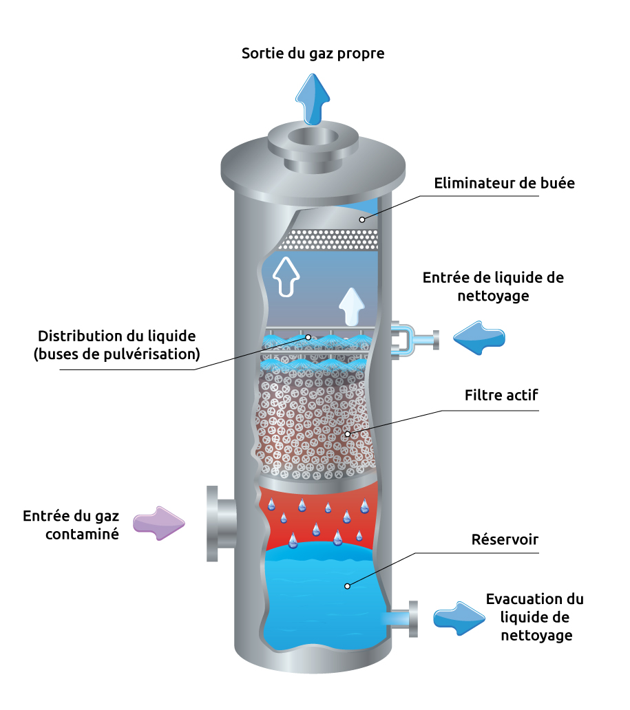 Packed bed gas scrubber